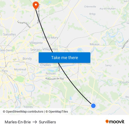 Marles-En-Brie to Survilliers map