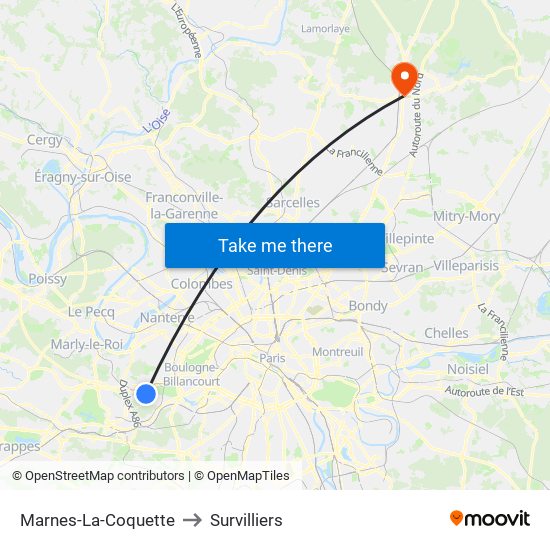 Marnes-La-Coquette to Survilliers map