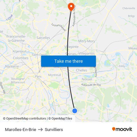 Marolles-En-Brie to Survilliers map