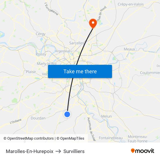 Marolles-En-Hurepoix to Survilliers map