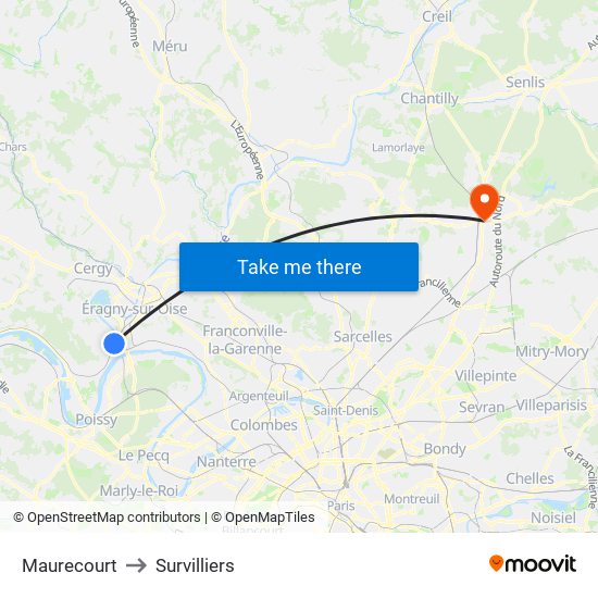 Maurecourt to Survilliers map