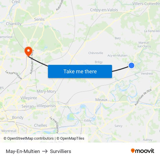 May-En-Multien to Survilliers map