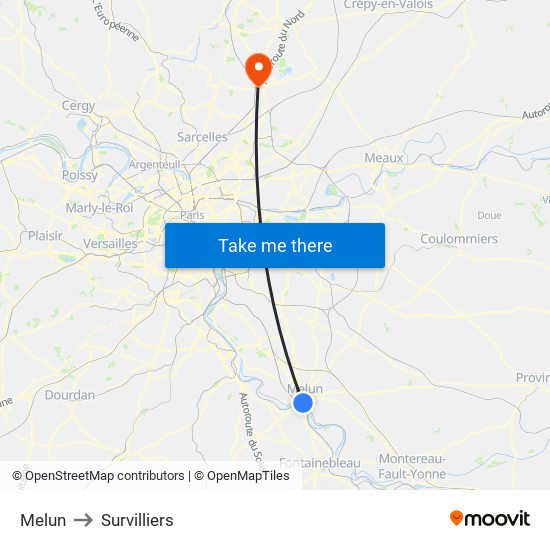 Melun to Survilliers map