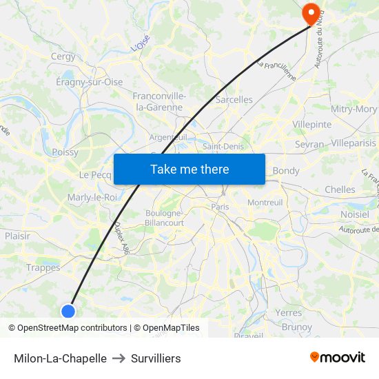 Milon-La-Chapelle to Survilliers map