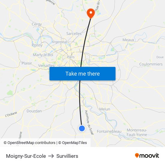 Moigny-Sur-Ecole to Survilliers map