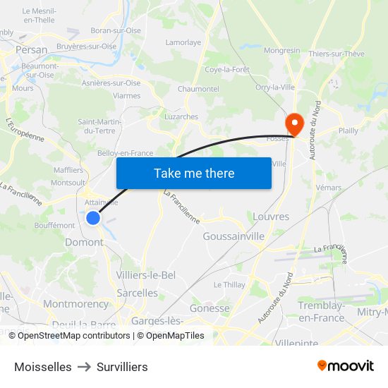 Moisselles to Survilliers map