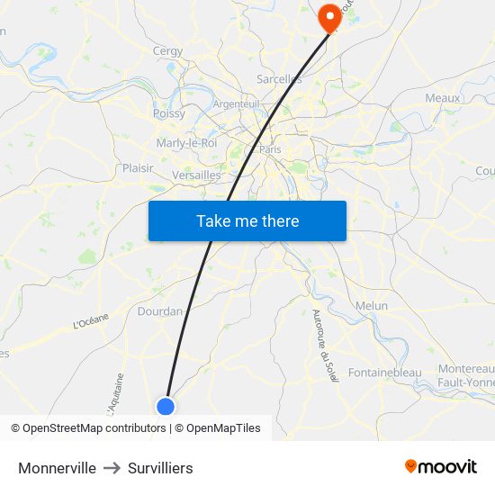 Monnerville to Survilliers map