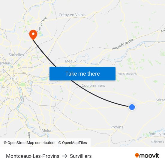 Montceaux-Les-Provins to Survilliers map