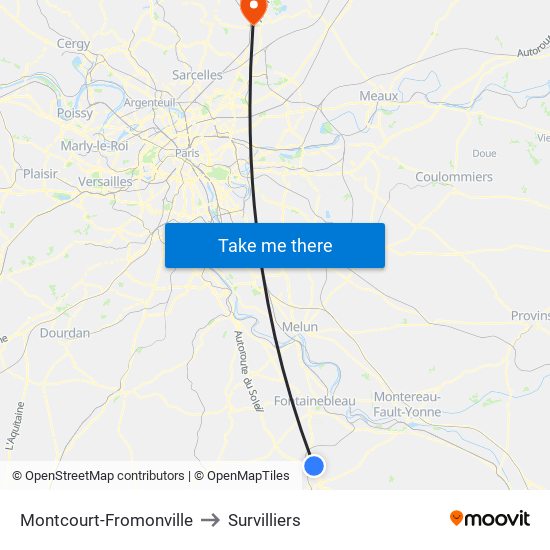 Montcourt-Fromonville to Survilliers map
