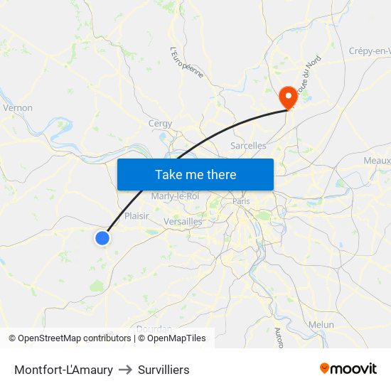 Montfort-L'Amaury to Survilliers map