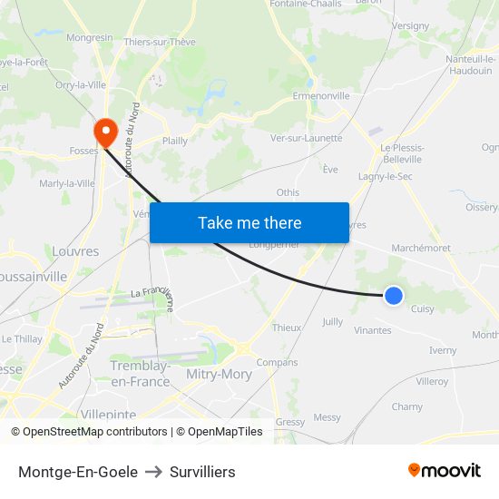 Montge-En-Goele to Survilliers map