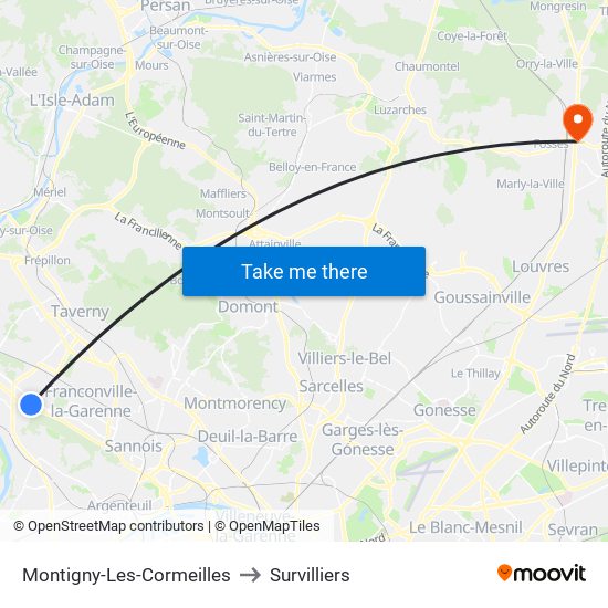 Montigny-Les-Cormeilles to Survilliers map