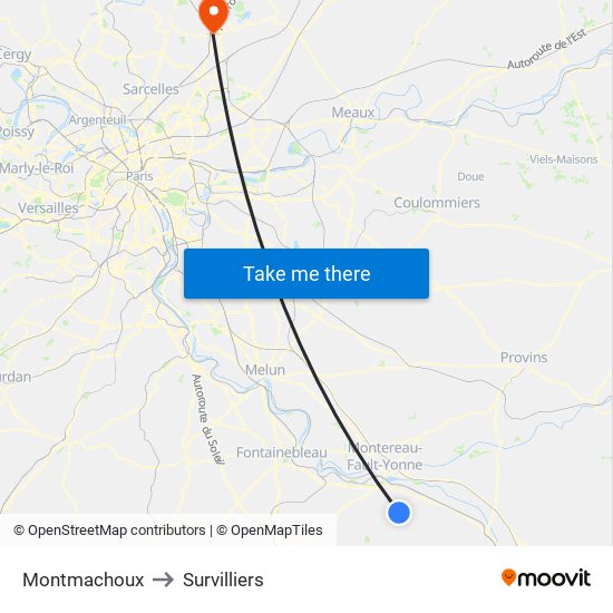 Montmachoux to Survilliers map