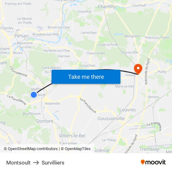 Montsoult to Survilliers map