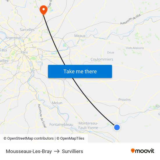 Mousseaux-Les-Bray to Survilliers map