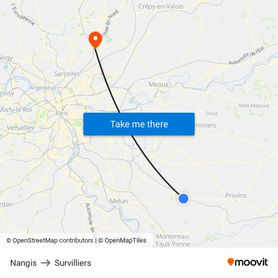 Nangis to Survilliers map