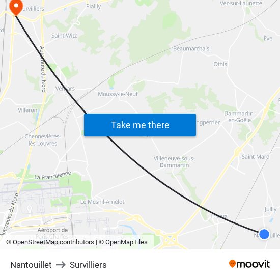 Nantouillet to Survilliers map