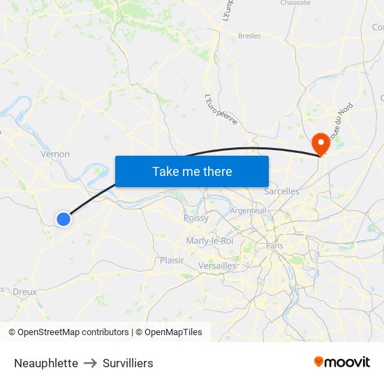 Neauphlette to Survilliers map