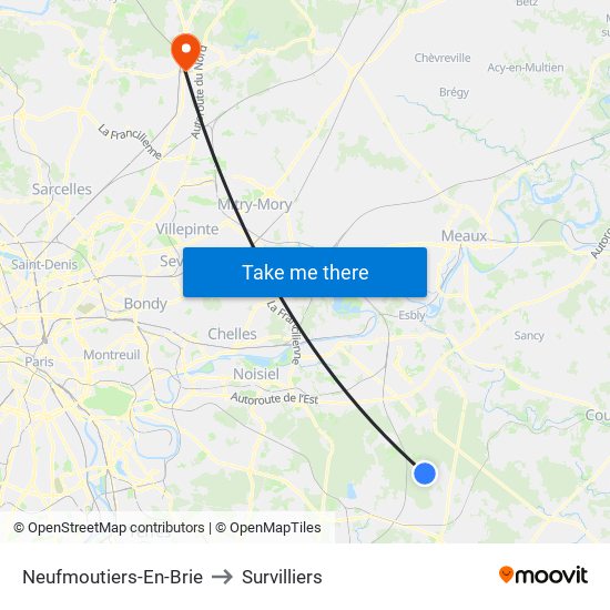 Neufmoutiers-En-Brie to Survilliers map