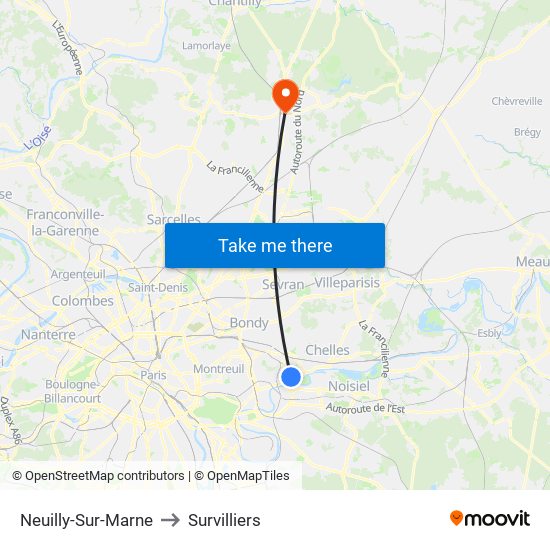 Neuilly-Sur-Marne to Survilliers map