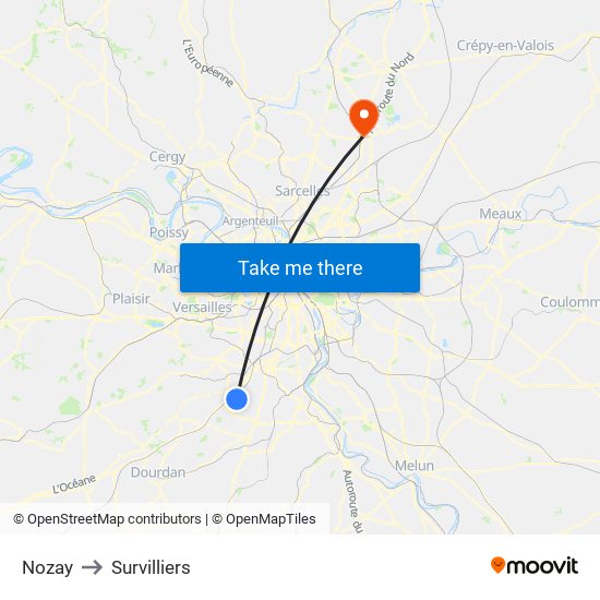Nozay to Survilliers map