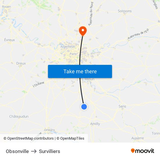 Obsonville to Survilliers map