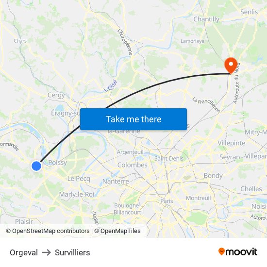 Orgeval to Survilliers map