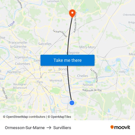 Ormesson-Sur-Marne to Survilliers map