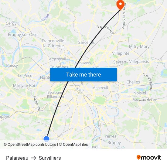 Palaiseau to Survilliers map