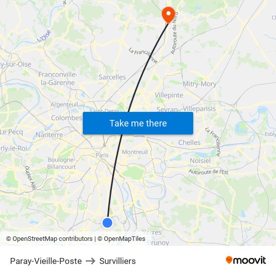 Paray-Vieille-Poste to Survilliers map