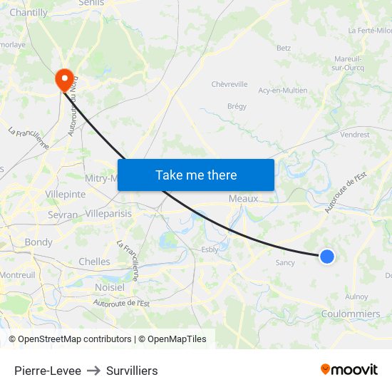 Pierre-Levee to Survilliers map