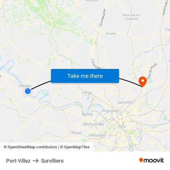 Port-Villez to Survilliers map