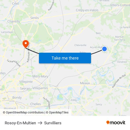 Rosoy-En-Multien to Survilliers map