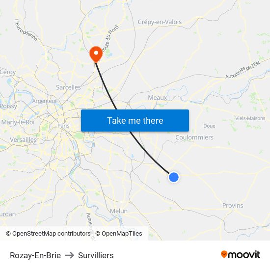Rozay-En-Brie to Survilliers map
