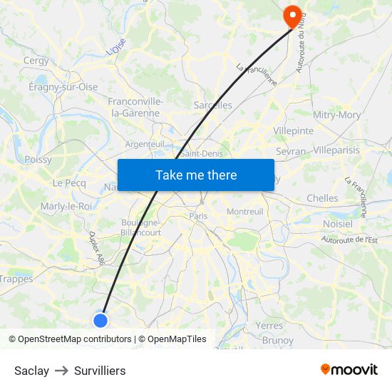 Saclay to Survilliers map