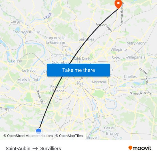 Saint-Aubin to Survilliers map