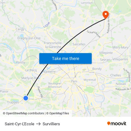 Saint-Cyr-L'Ecole to Survilliers map