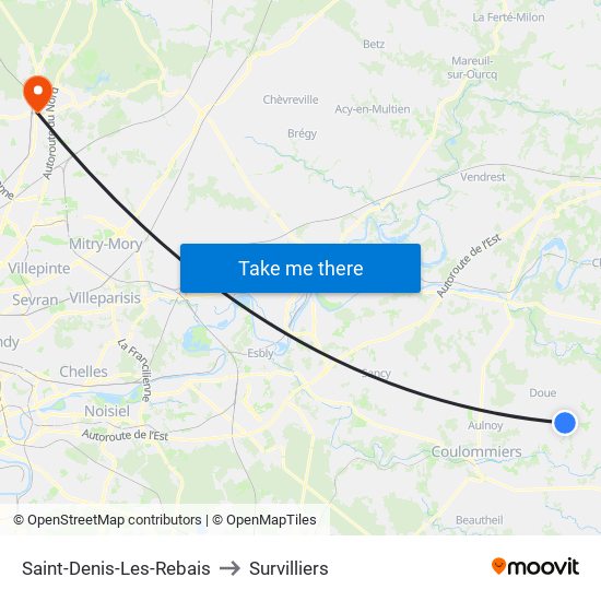 Saint-Denis-Les-Rebais to Survilliers map
