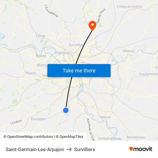 Saint-Germain-Les-Arpajon to Survilliers map