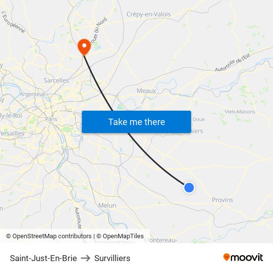 Saint-Just-En-Brie to Survilliers map