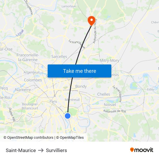 Saint-Maurice to Survilliers map