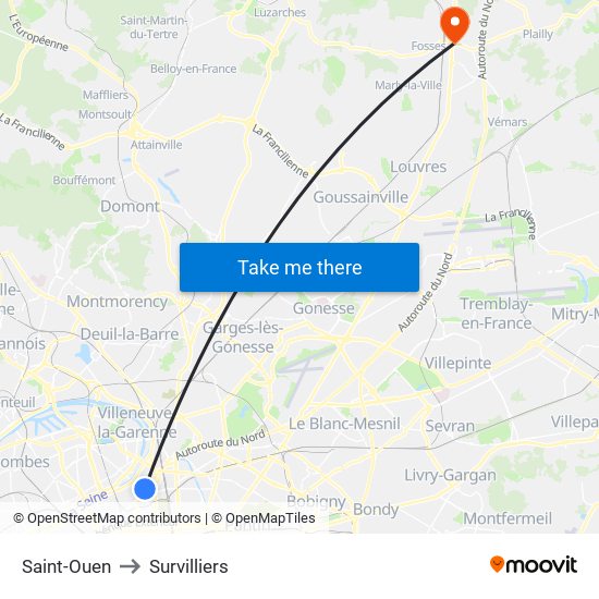 Saint-Ouen to Survilliers map