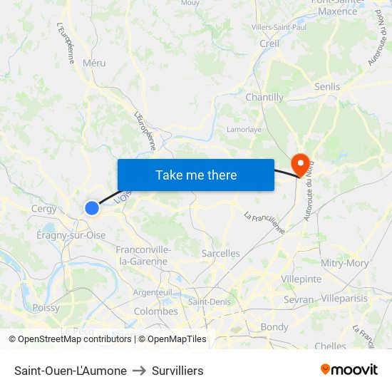 Saint-Ouen-L'Aumone to Survilliers map