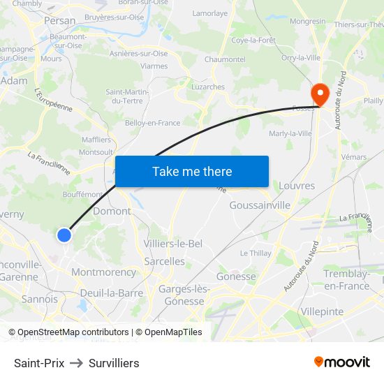 Saint-Prix to Survilliers map