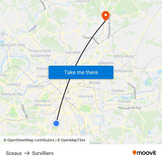 Sceaux to Survilliers map