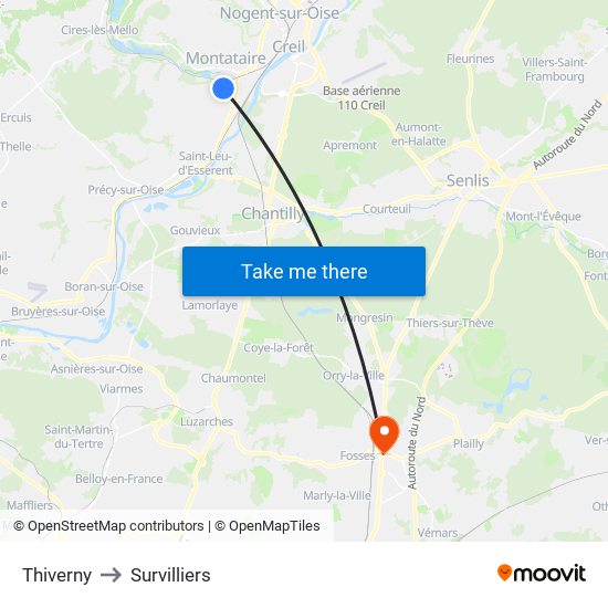 Thiverny to Survilliers map