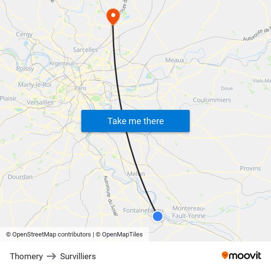 Thomery to Survilliers map