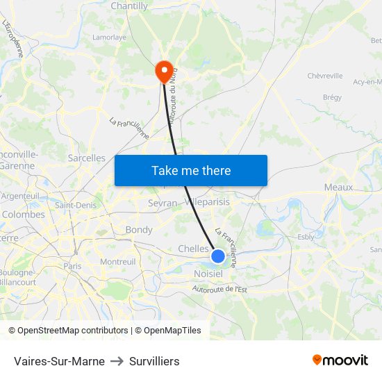 Vaires-Sur-Marne to Survilliers map