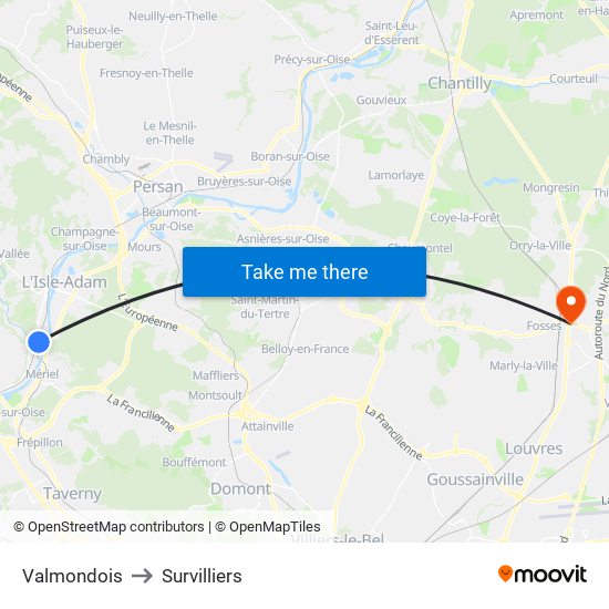 Valmondois to Survilliers map