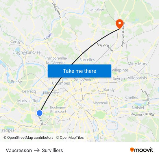 Vaucresson to Survilliers map